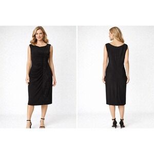 R&M Richards Petite Cocktail Dress  Asymmetrical Neckline Glitter Panel Size 10P